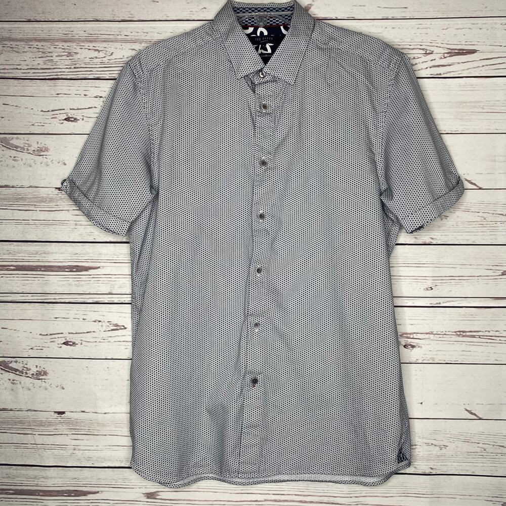 Ted baker Men's Navy Micro-Dot Short Sleeve Button-up Shirt Size 4